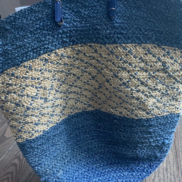Balenciaga Blue Raffia & Leather Panier Basket Tote - Picture 3 of 13